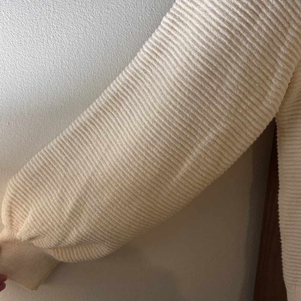 Women's Cream Ribbed Crewneck Sweater - Picture 5 of 7